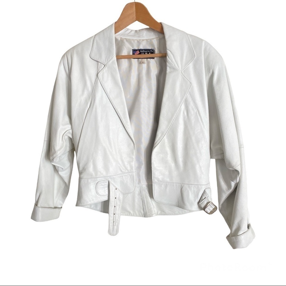 American Craftsman Vintage Off White Lambskin 2 Piece Jacket Skirt Suit Set